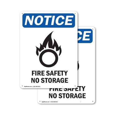 Signmission Fire Safety No Storage OSHA Notice Sign, Aluminum, 12in W x 18in L, 2PK OS-2PACK-NS-A-1218-V-12656